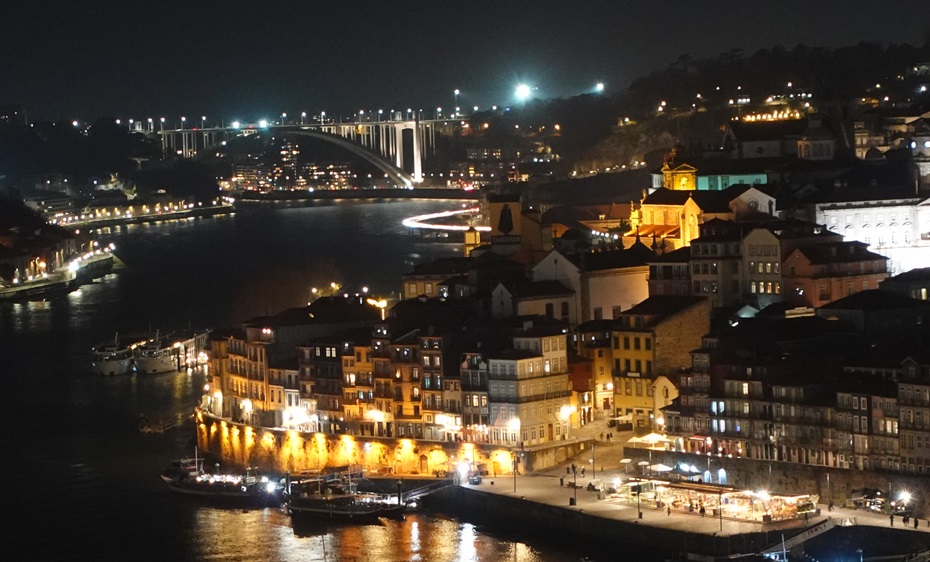View of night-time Porto