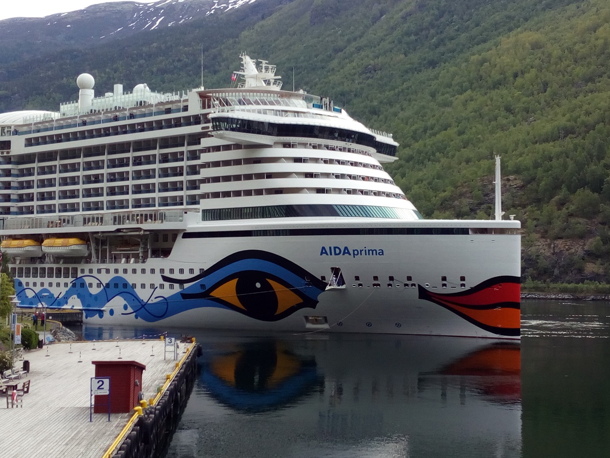 A cruise ship sqeezes into the tiny harbour