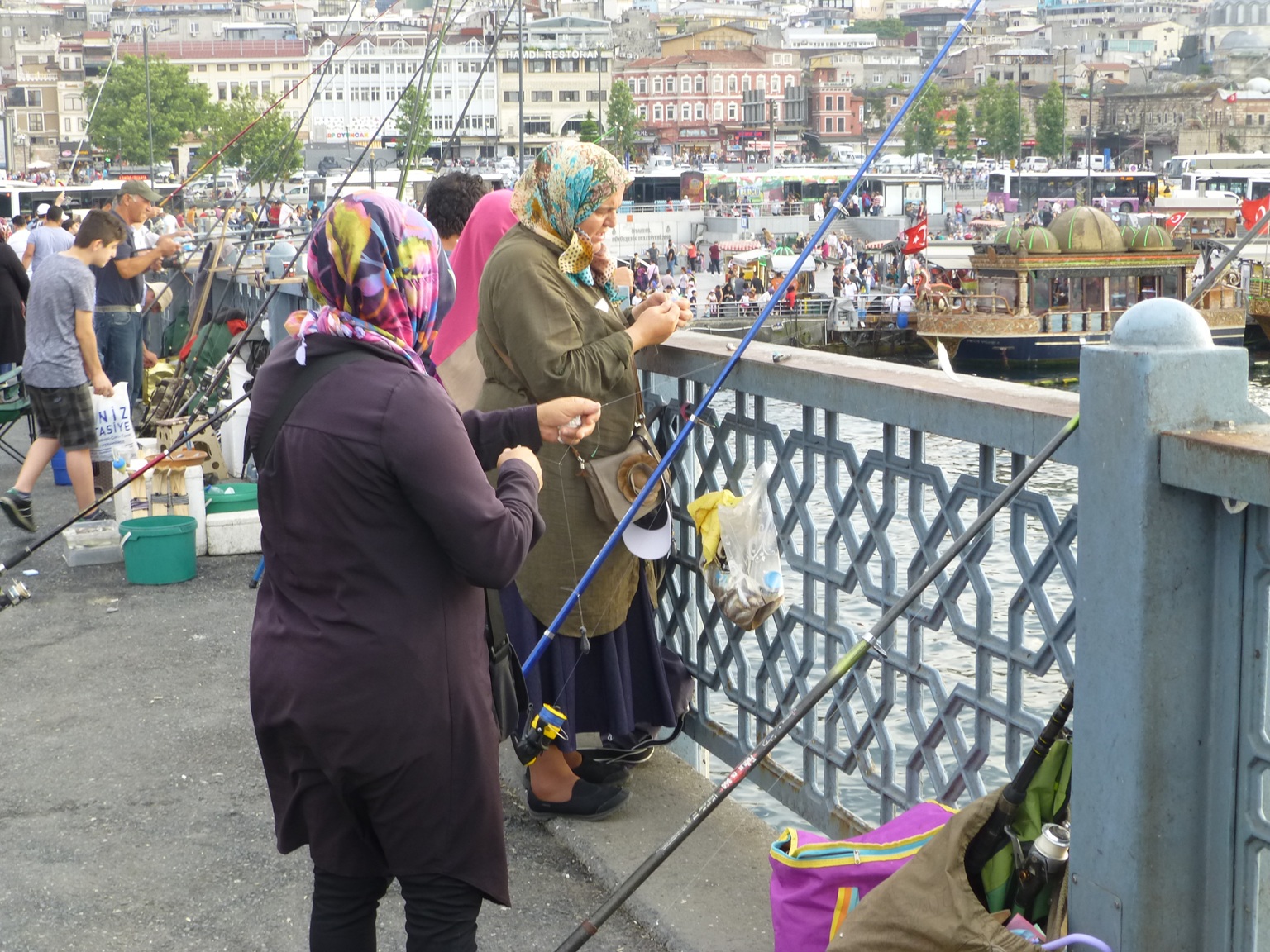 People fishing on the Galata Bridge, Istanbul