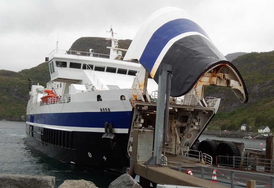 Ferry arrives at Lofoten Archipelago