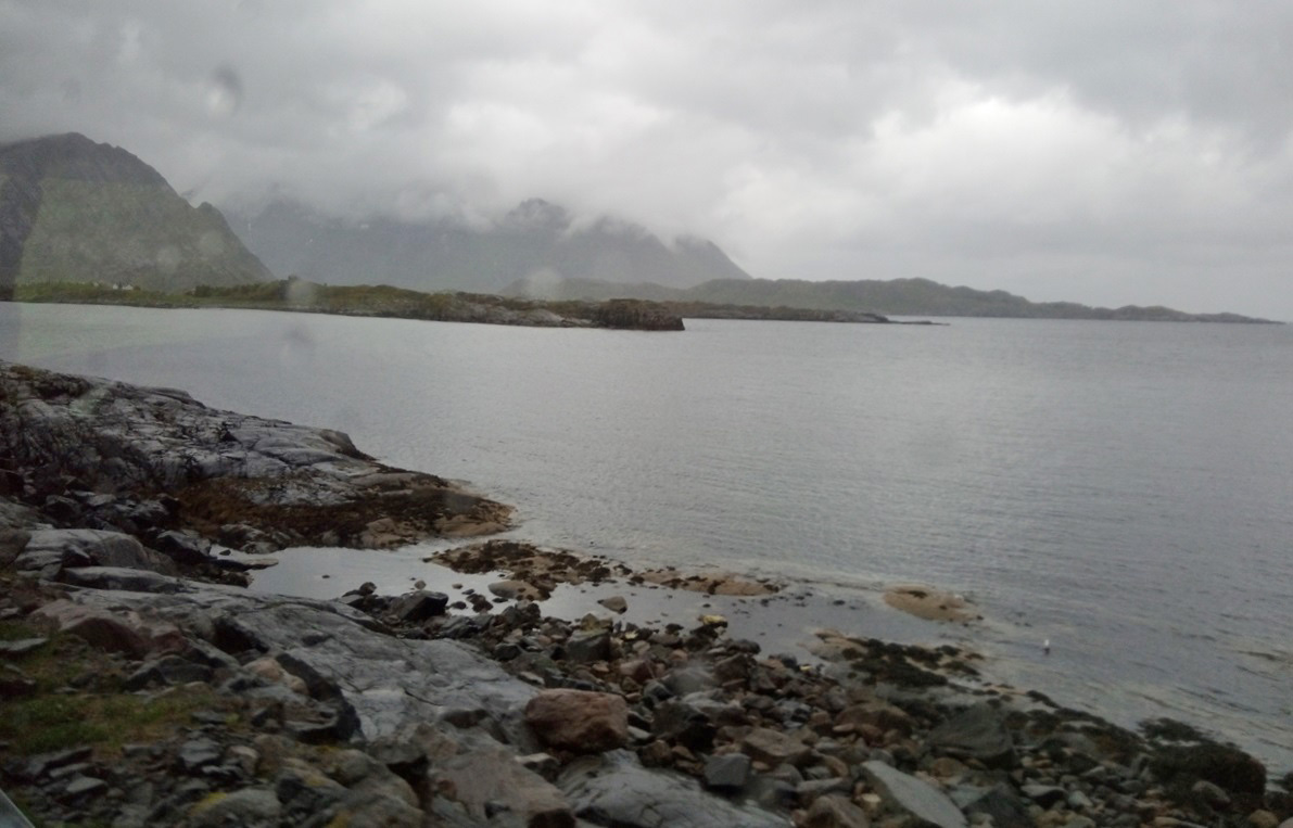 Scenery from bus in the rain between Lofoten and Narvik
