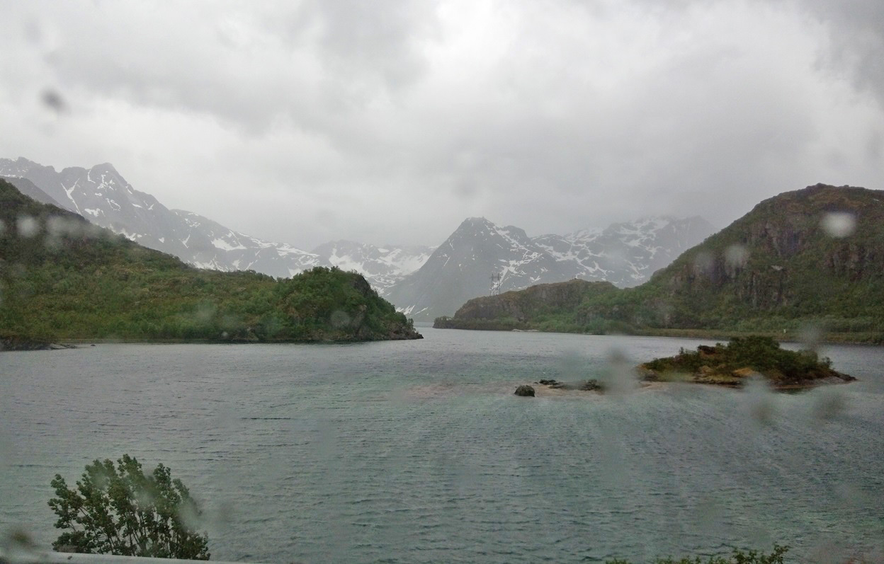 Scenery from bus in the rain between Lofoten and Narvik