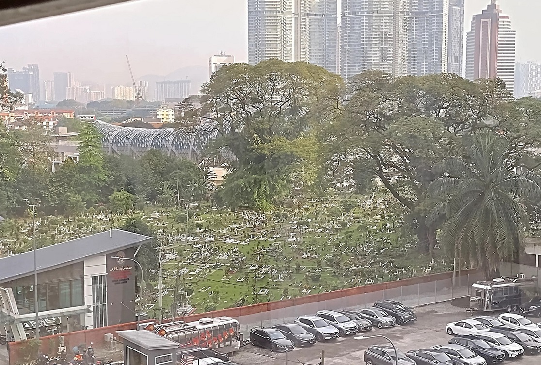 View from our hotel window, showing the old cemetery